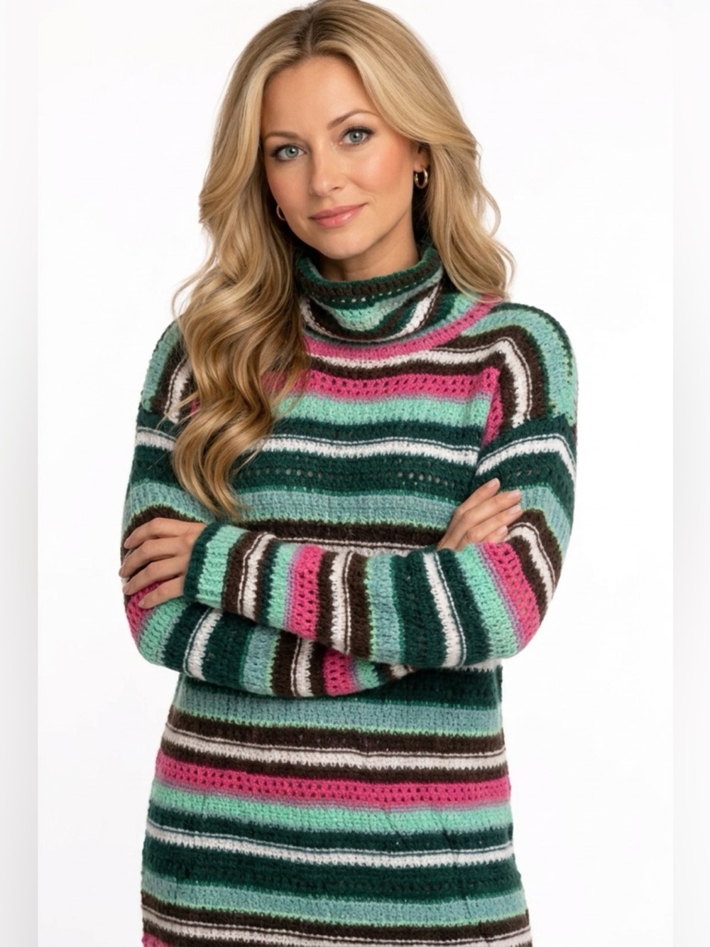 Davi & Dani Multicolor Striped Cowl Neck Sweater - Picture 1 of 10